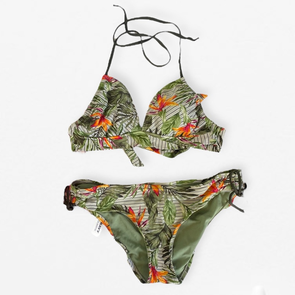 Mossimo Green Tropical Print Bikini Set M